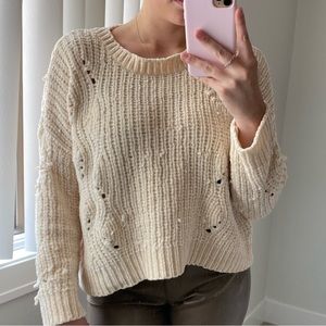 White distressed sweater